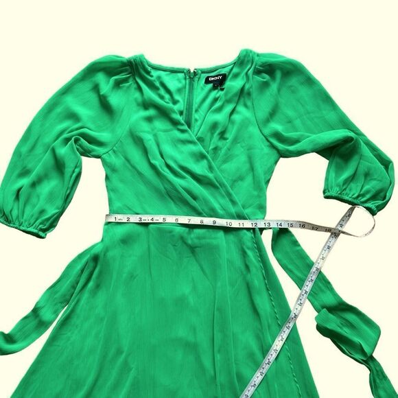 DKNY Bright Green Self Belt Flowy Dress Size 4 - Picture 6 of 14